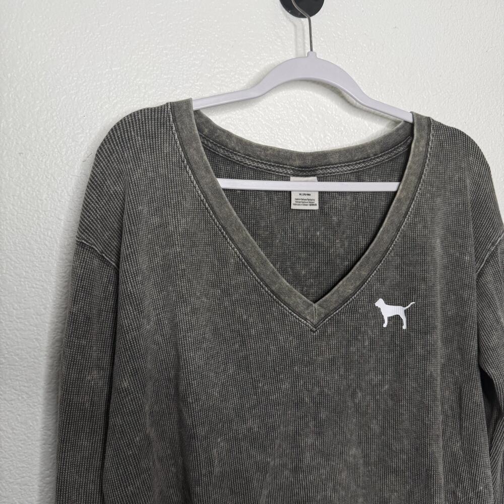 Victorias Secret PINK Top Size M Gray Long Sleeve Pullover Oversized Relaxed - Picture 7 of 12